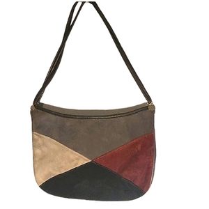 Women's Purse Bag Gray Maroon Cream Suede Vintage
